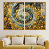 Gorgeous Golden Cosmic Spiral Acrylic Floating Wall Painting Set of 2
