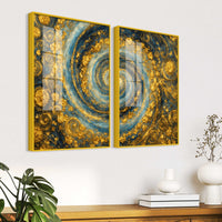 Gorgeous Golden Cosmic Spiral Acrylic Floating Wall Painting Set of 2