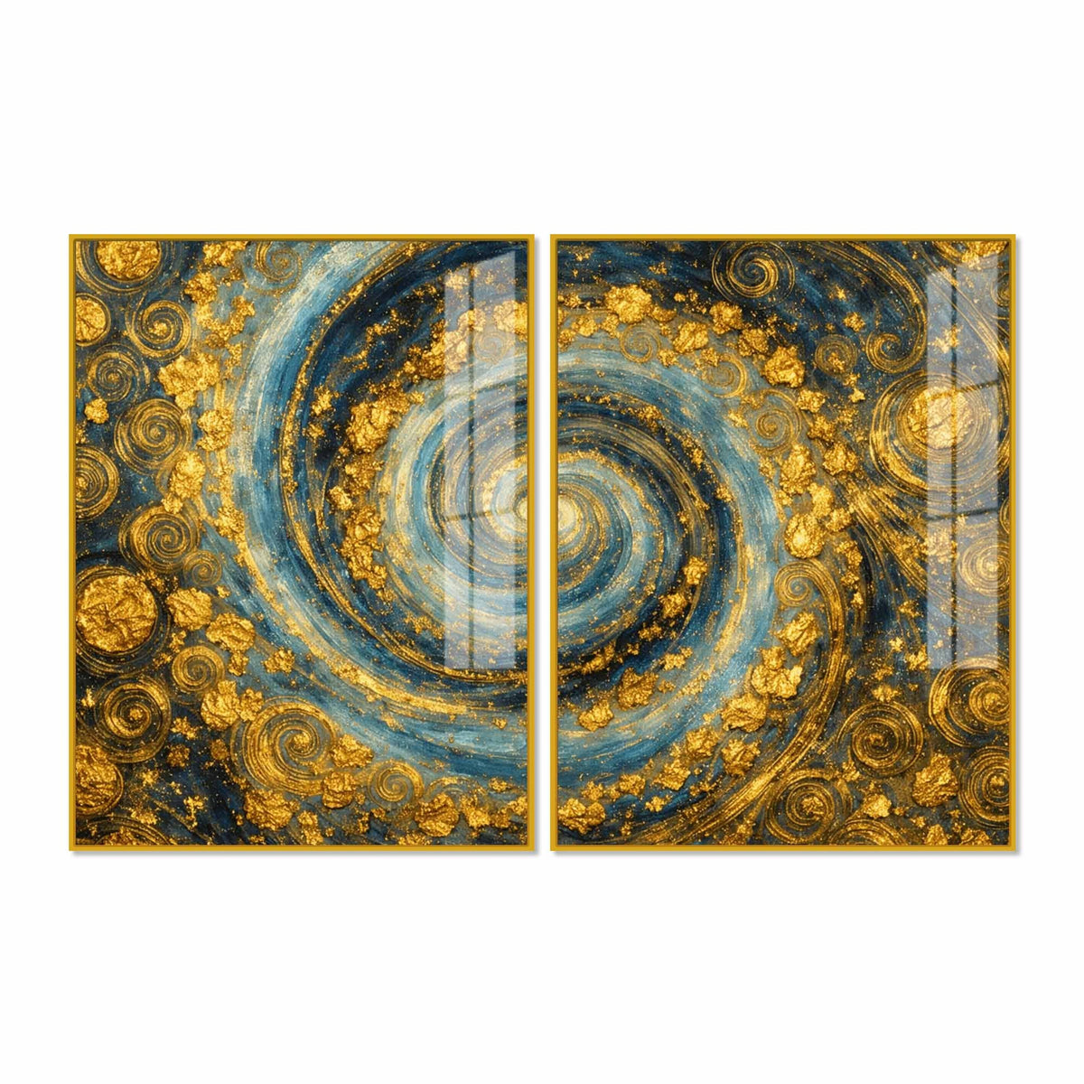 Gorgeous Golden Cosmic Spiral Acrylic Floating Wall Painting Set of 2