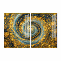 Gorgeous Golden Cosmic Spiral Acrylic Floating Wall Painting Set of 2