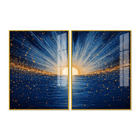 Gorgeous Golden Sunrise Over Ocean Acrylic Floating Wall Painting Set of 2