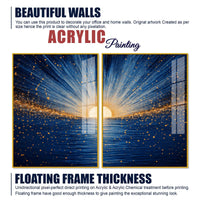 Gorgeous Golden Sunrise Over Ocean Acrylic Floating Wall Painting Set of 2