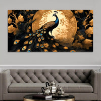 Gorgeous Peacock Under the Golden Moon Canvas Wall Painting