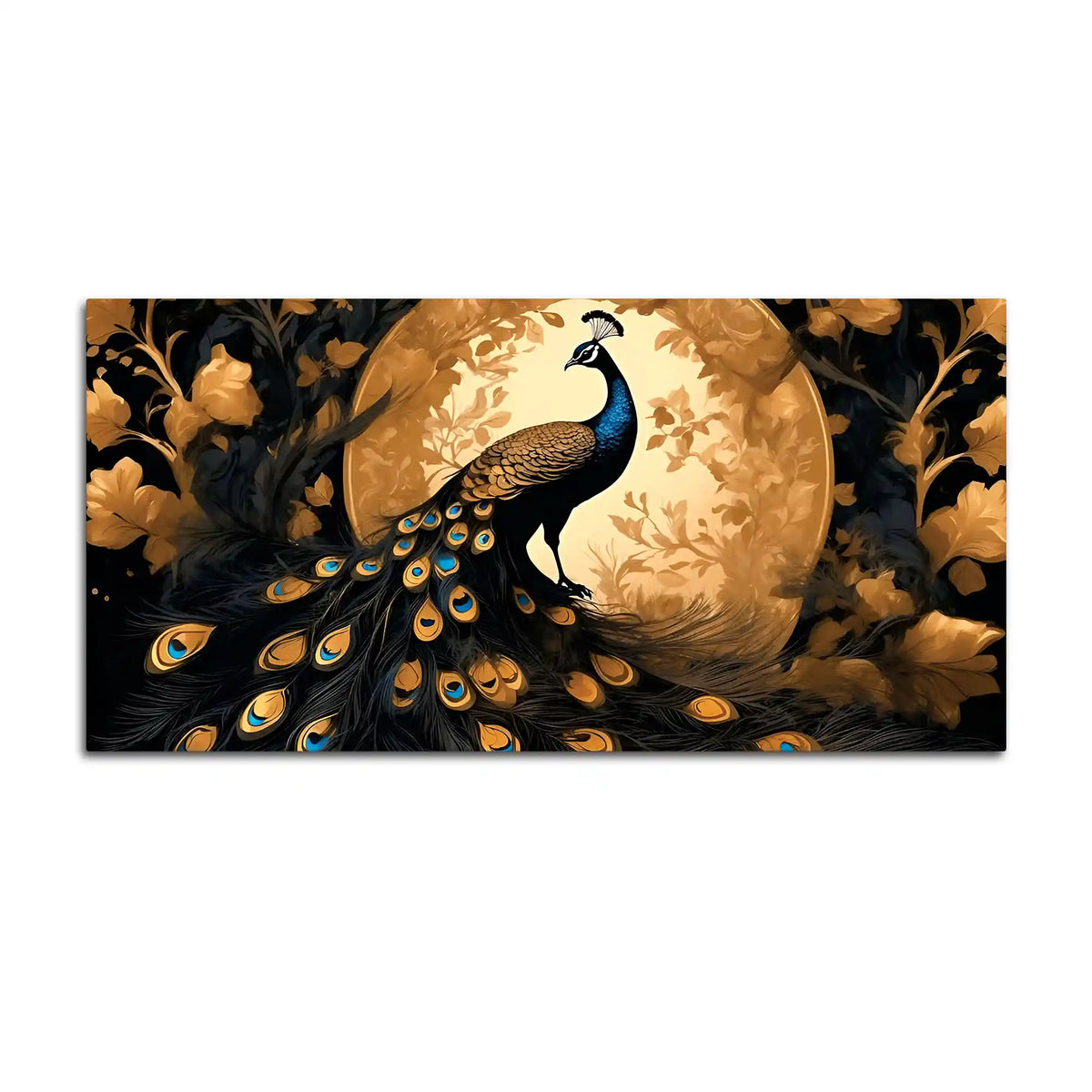 Gorgeous Peacock Under the Golden Moon Canvas Wall Painting