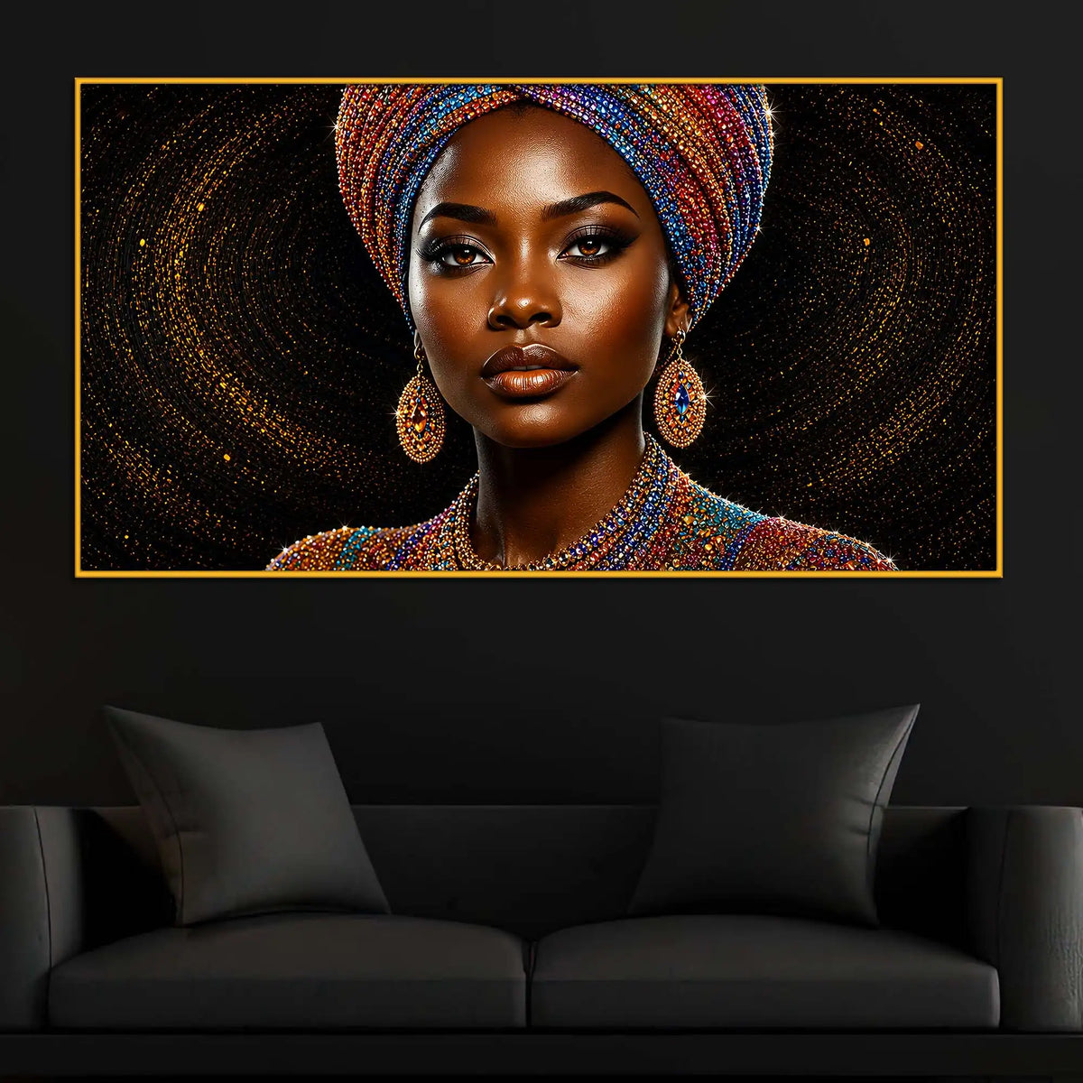 Graceful African Woman Floating Frame Crystal Wall Painting