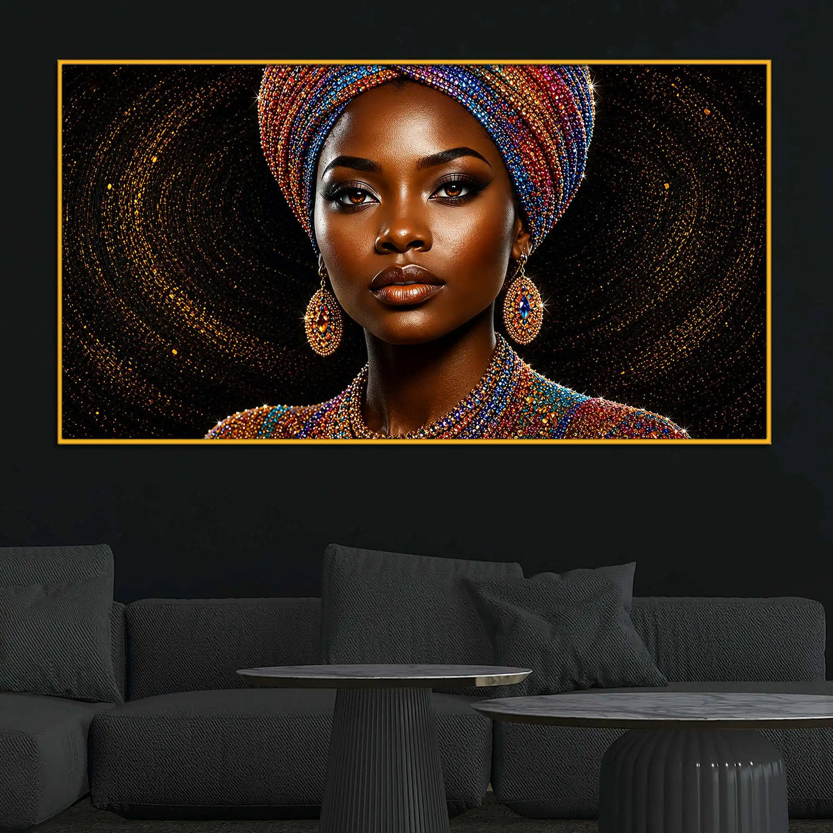 Graceful African Woman Floating Frame Crystal Wall Painting