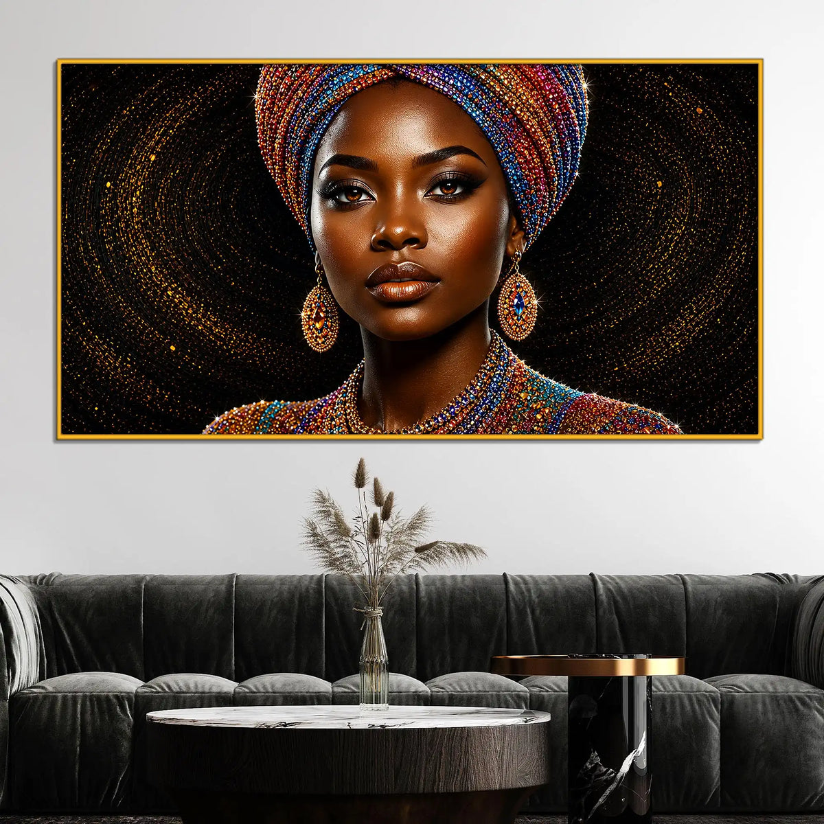 Graceful African Woman Floating Frame Crystal Wall Painting