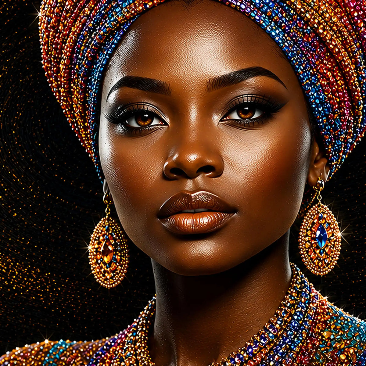 Graceful African Woman Floating Frame Crystal Wall Painting