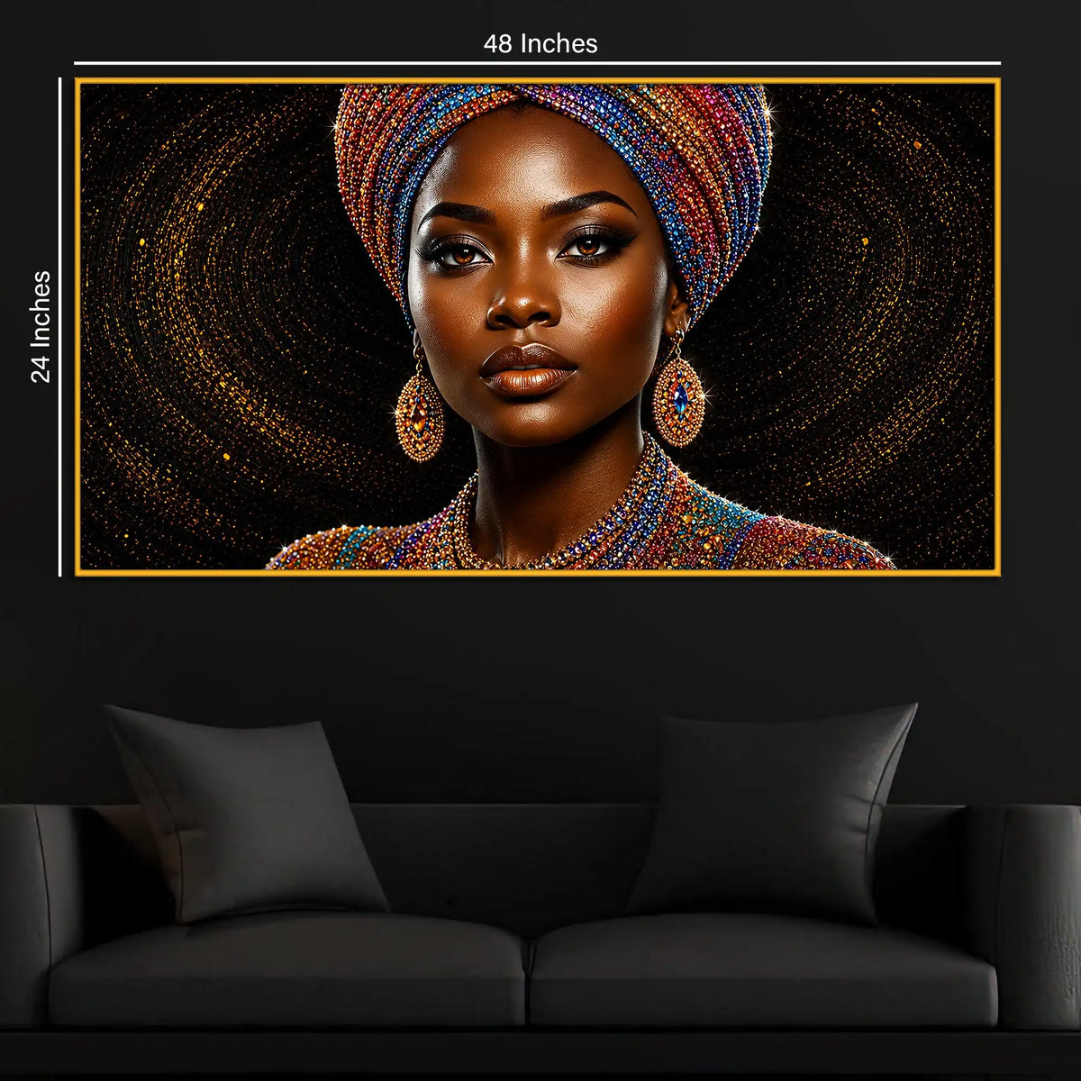 Graceful African Woman Floating Frame Crystal Wall Painting