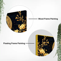 Graceful Elegant Peacock Sitting On Golden Floral Branch Canvas Wall Painting