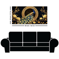 Graceful Elegant Peacock Sitting On Golden Floral Branch Canvas Wall Painting