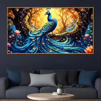Graceful Peacock in Bloom Floating Frame Crystal Wall Art Painting