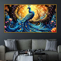 Graceful Peacock in Bloom Floating Frame Crystal Wall Art Painting