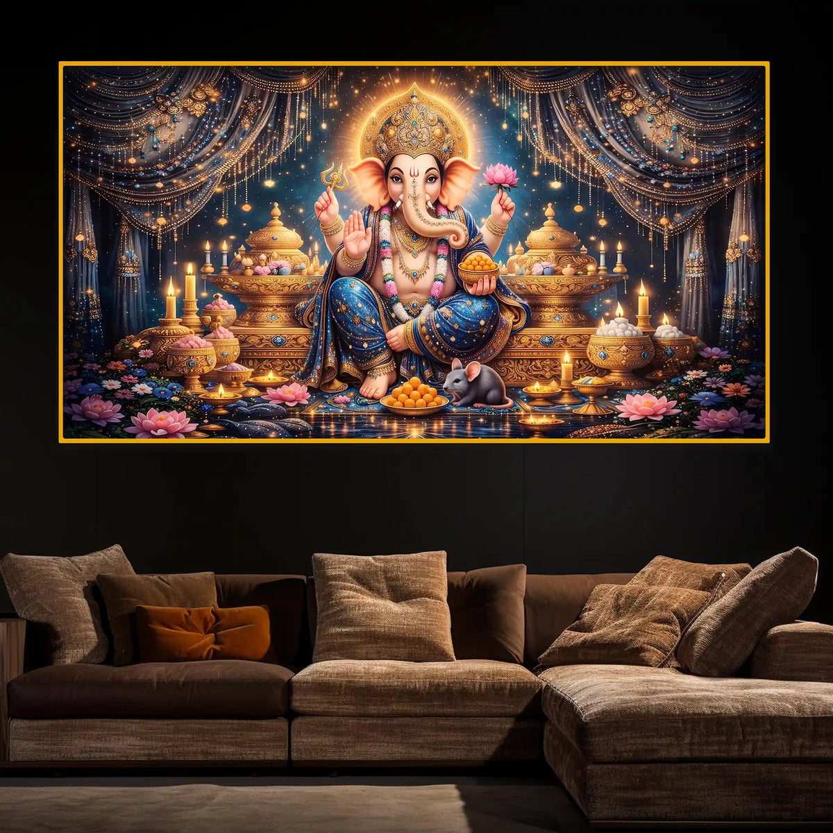 Grand Ganpati Crystal Glass Wall Painting for Home Decor