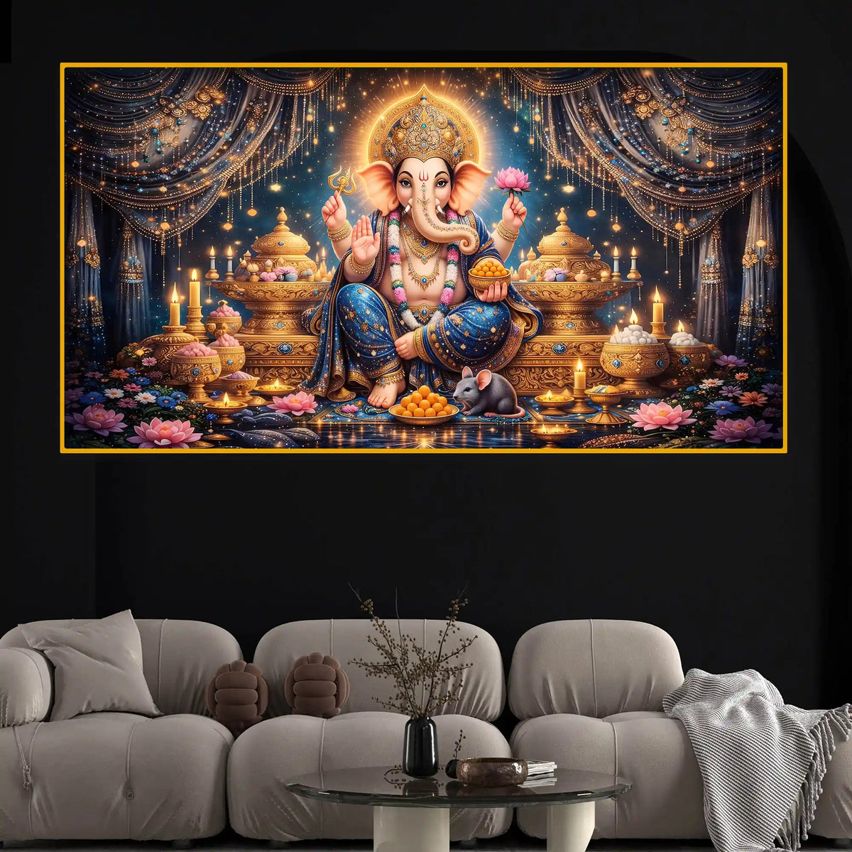 Grand Ganpati Crystal Glass Wall Painting for Home Decor