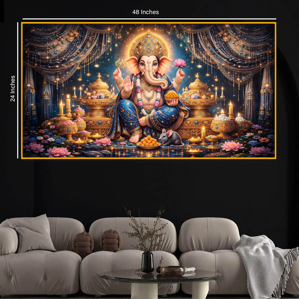 Grand Ganpati Crystal Glass Wall Painting for Home Decor