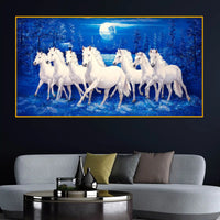 Grand White Horses Crystal Glass Wall Painting