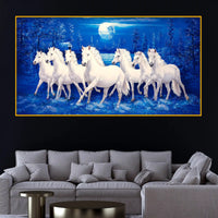 Grand White Horses Crystal Glass Wall Painting