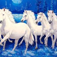Grand White Horses Crystal Glass Wall Painting