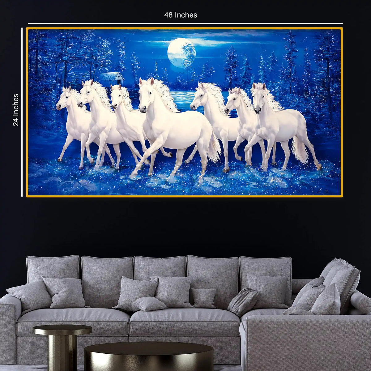 Grand White Horses Crystal Glass Wall Painting