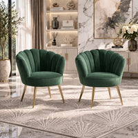 Green Color Crafted Shell Design Lounge Chair