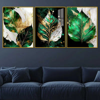 Green Leaf Floating Acrylic Wall Painting Set of 3