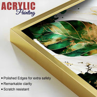 Green Leaf Floating Acrylic Wall Painting Set of 3