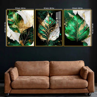 Green Leaf Floating Acrylic Wall Painting Set of 3