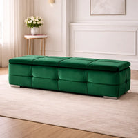 Green Velvet Tufted Storage Bench with Seating and Organizer Space