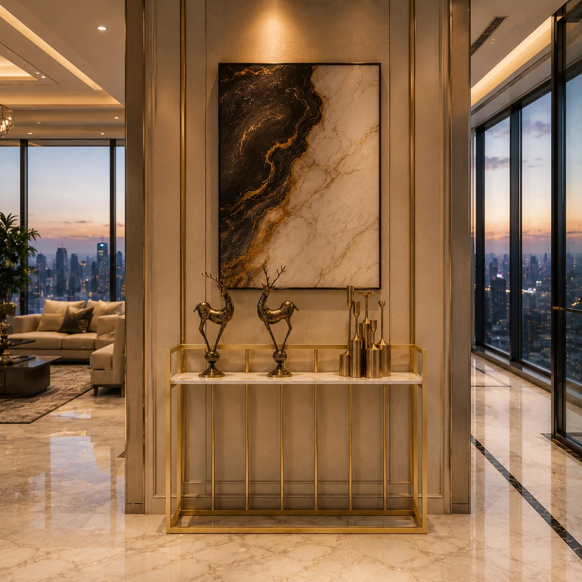 Hallway Rectangular White Marble Console Table