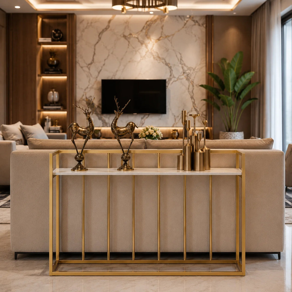 Hallway Rectangular White Marble Console Table