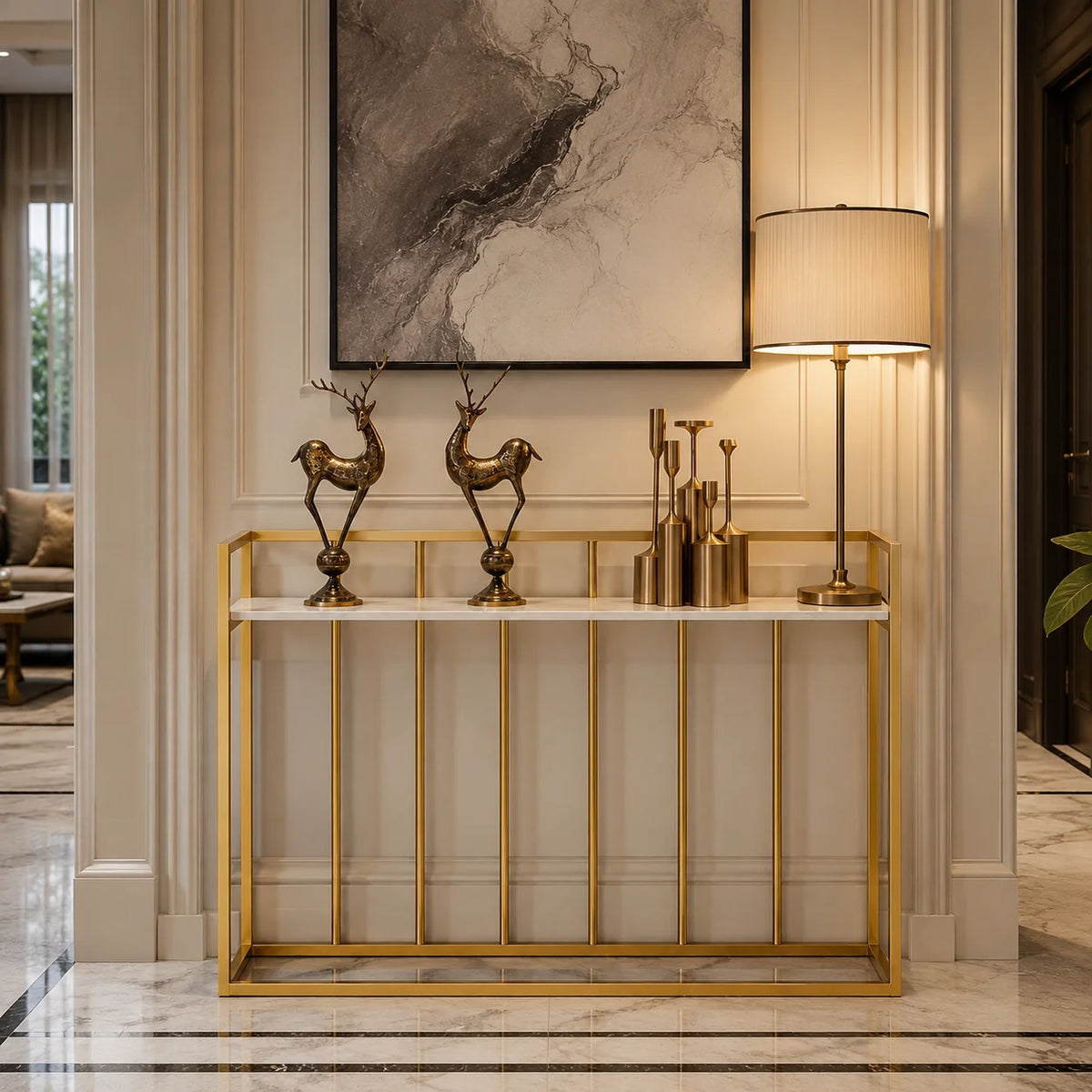 Hallway Rectangular White Marble Console Table