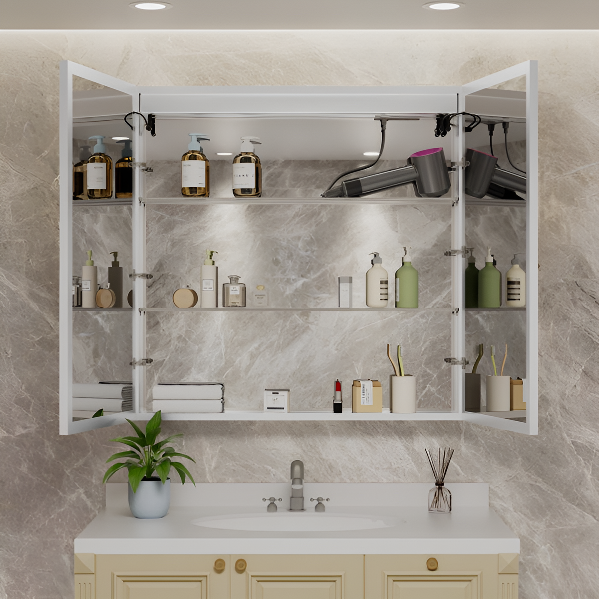 HaloLine Ambient Side Glow LED Mirror with Storage Cabinet