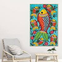Handcrafted Style Fish Canvas Painting | Traditional Indian Wall Painting