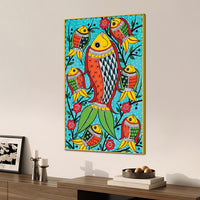 Handcrafted Style Fish Canvas Painting | Traditional Indian Wall Painting