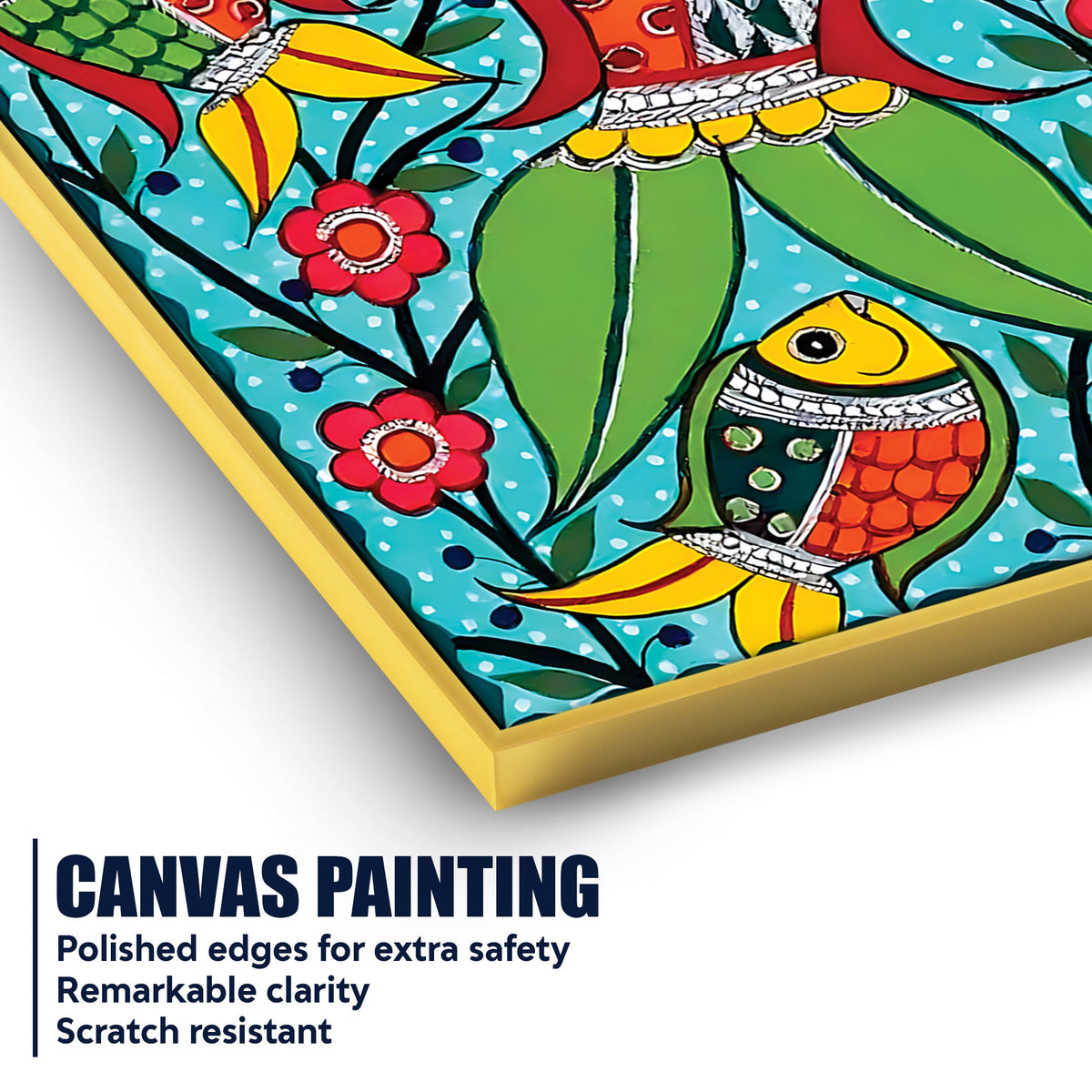 Handcrafted Style Fish Canvas Painting | Traditional Indian Wall Painting