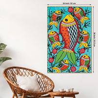 Handcrafted Style Fish Canvas Painting | Traditional Indian Wall Painting