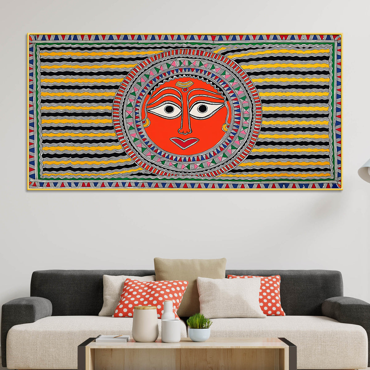 Handcrafted Style Indian Sun Face Canvas Wall Décor Painting