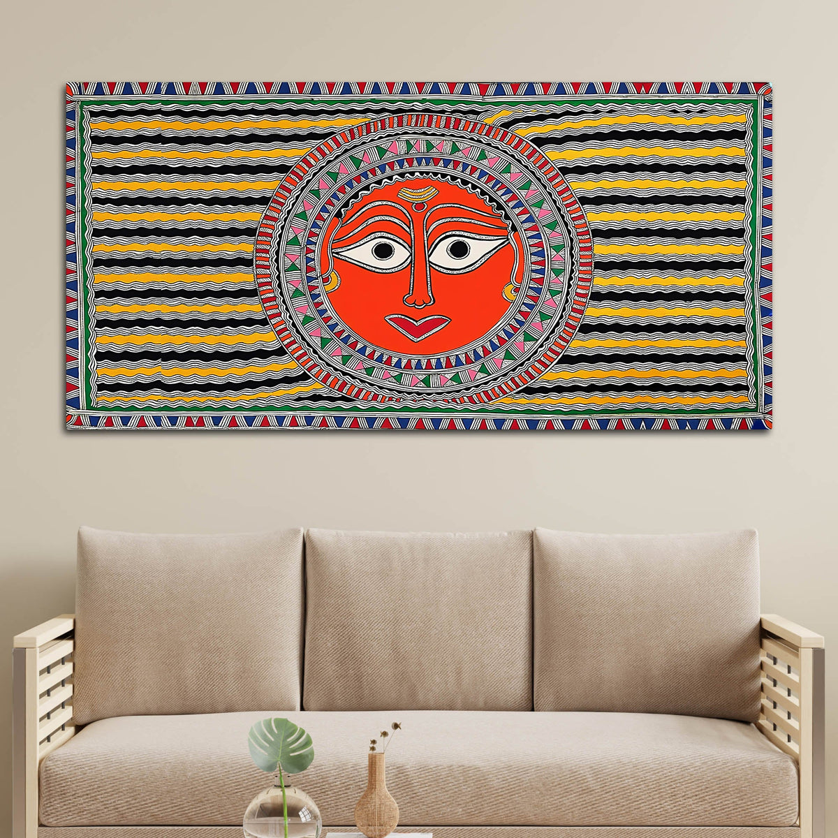 Handcrafted Style Indian Sun Face Canvas Wall Décor Painting