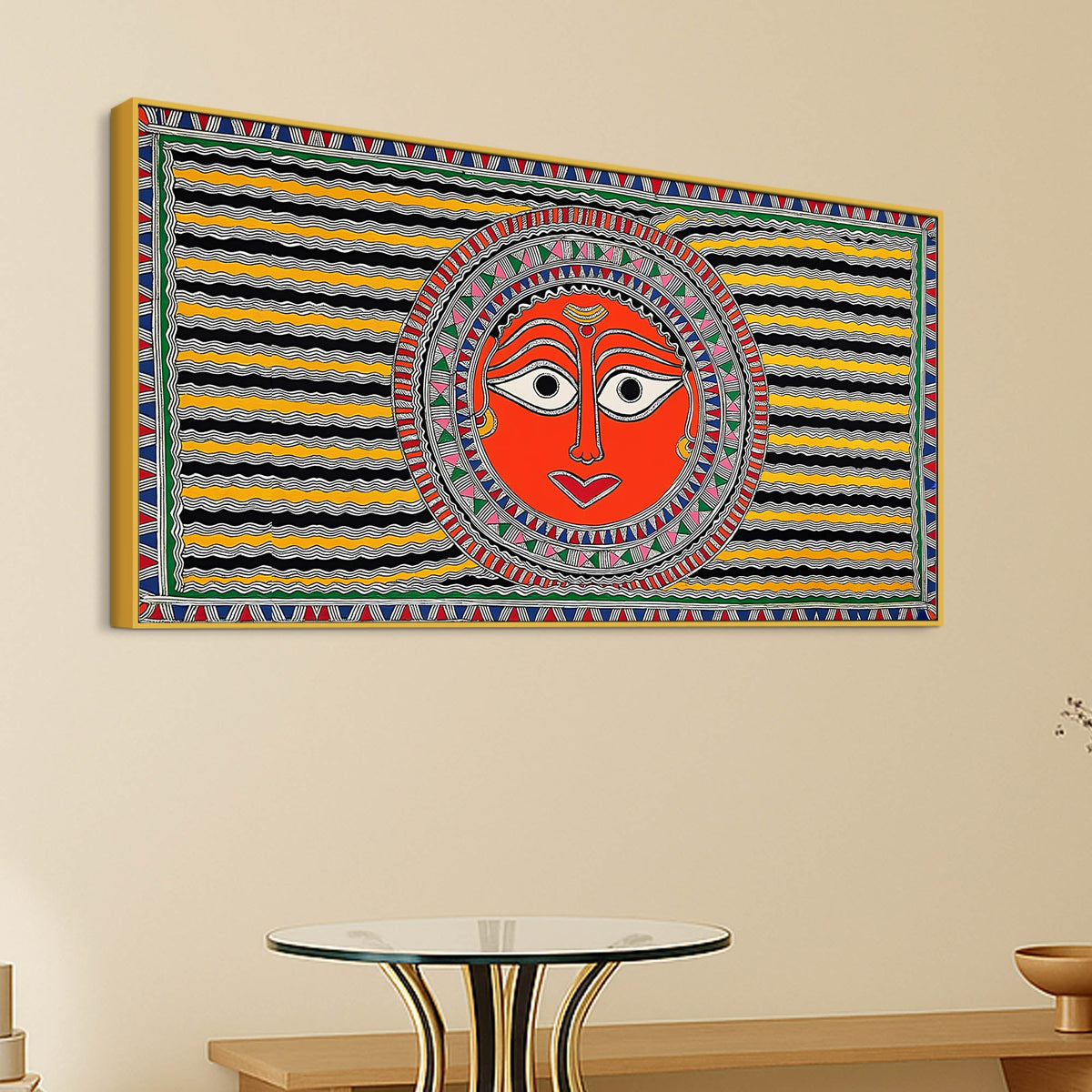Handcrafted Style Indian Sun Face Canvas Wall Décor Painting