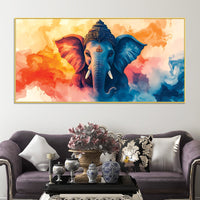 Handcrafted Style Lord Shri Ganpati Bappa Canvas Wall Painting for Home & Office Decoration – Modern Spiritual Wall Decor