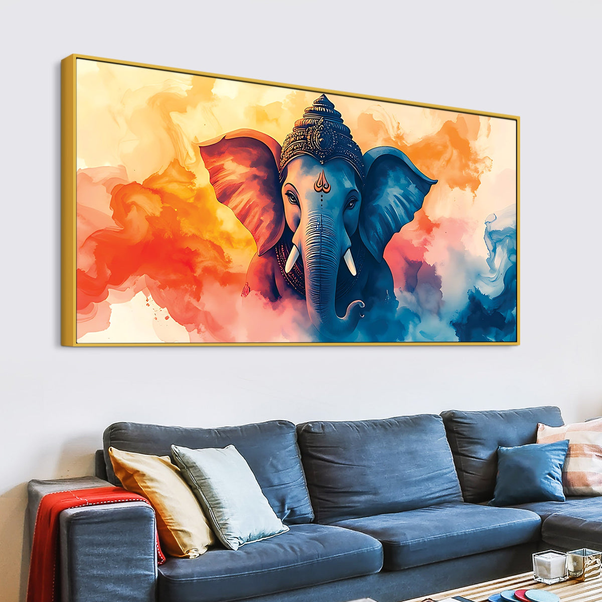 Handcrafted Style Lord Shri Ganpati Bappa Canvas Wall Painting for Home & Office Decoration – Modern Spiritual Wall Decor