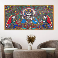 Handcrafted Style Madhubani Ganpati Canvas Wall Painting
