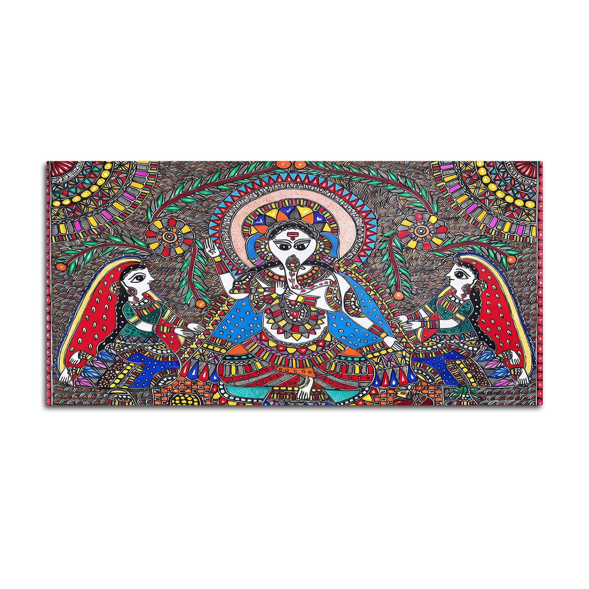 Handcrafted Style Madhubani Ganpati Canvas Wall Painting