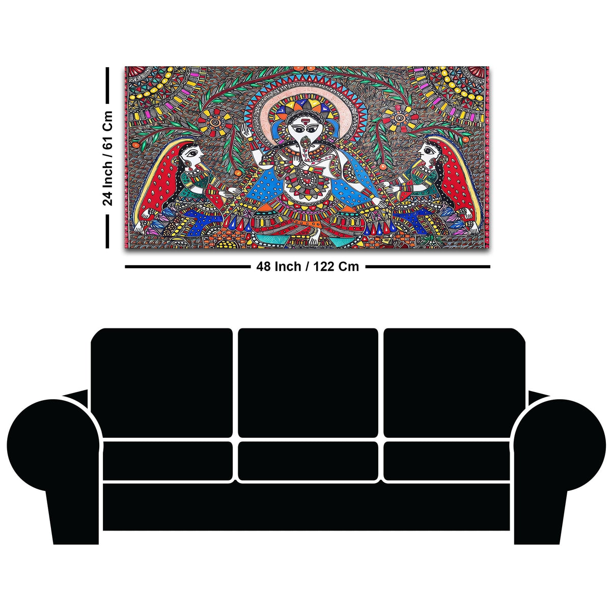 Handcrafted Style Madhubani Ganpati Canvas Wall Painting
