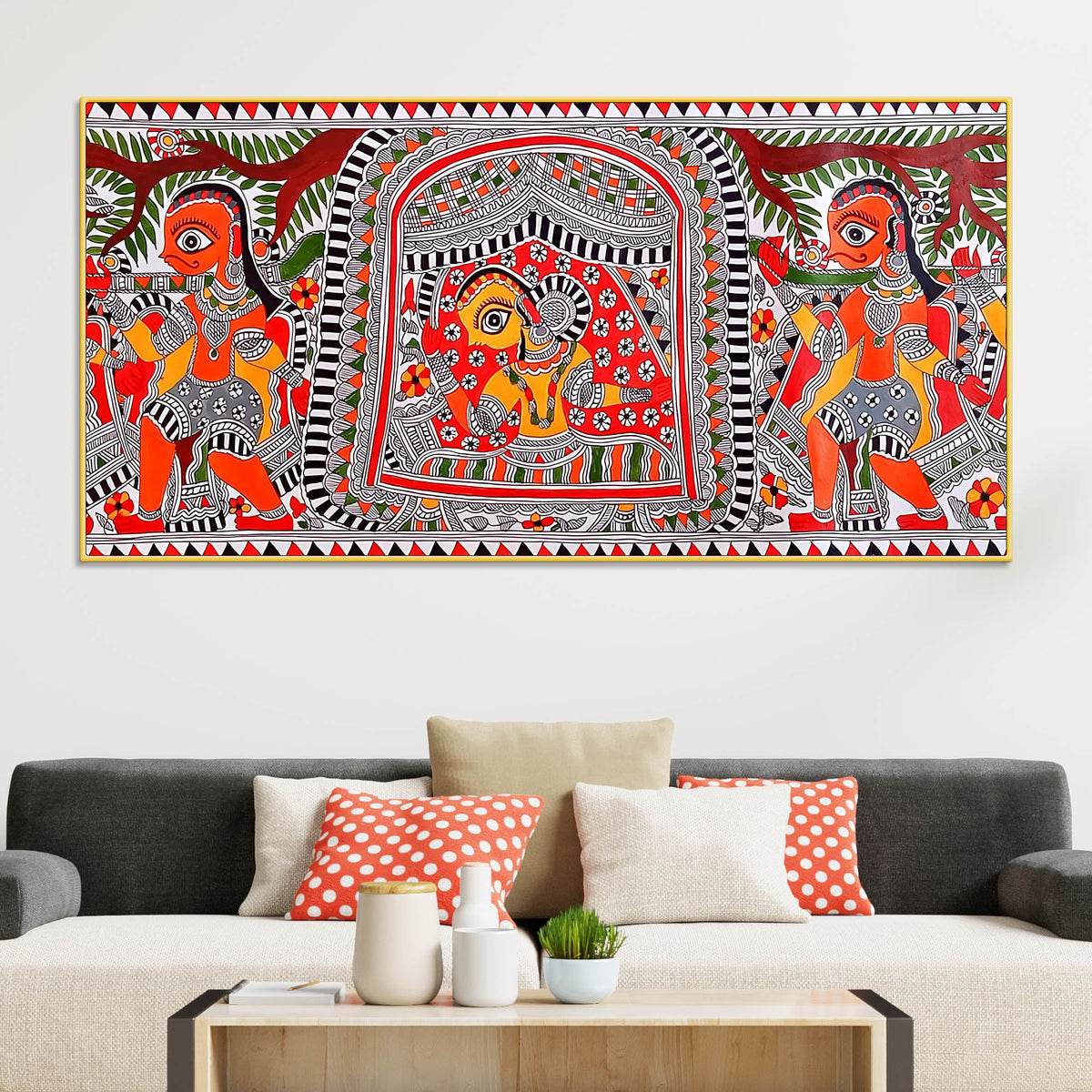 Handcrafted Style Madhubani Indian Art Canvas Painting