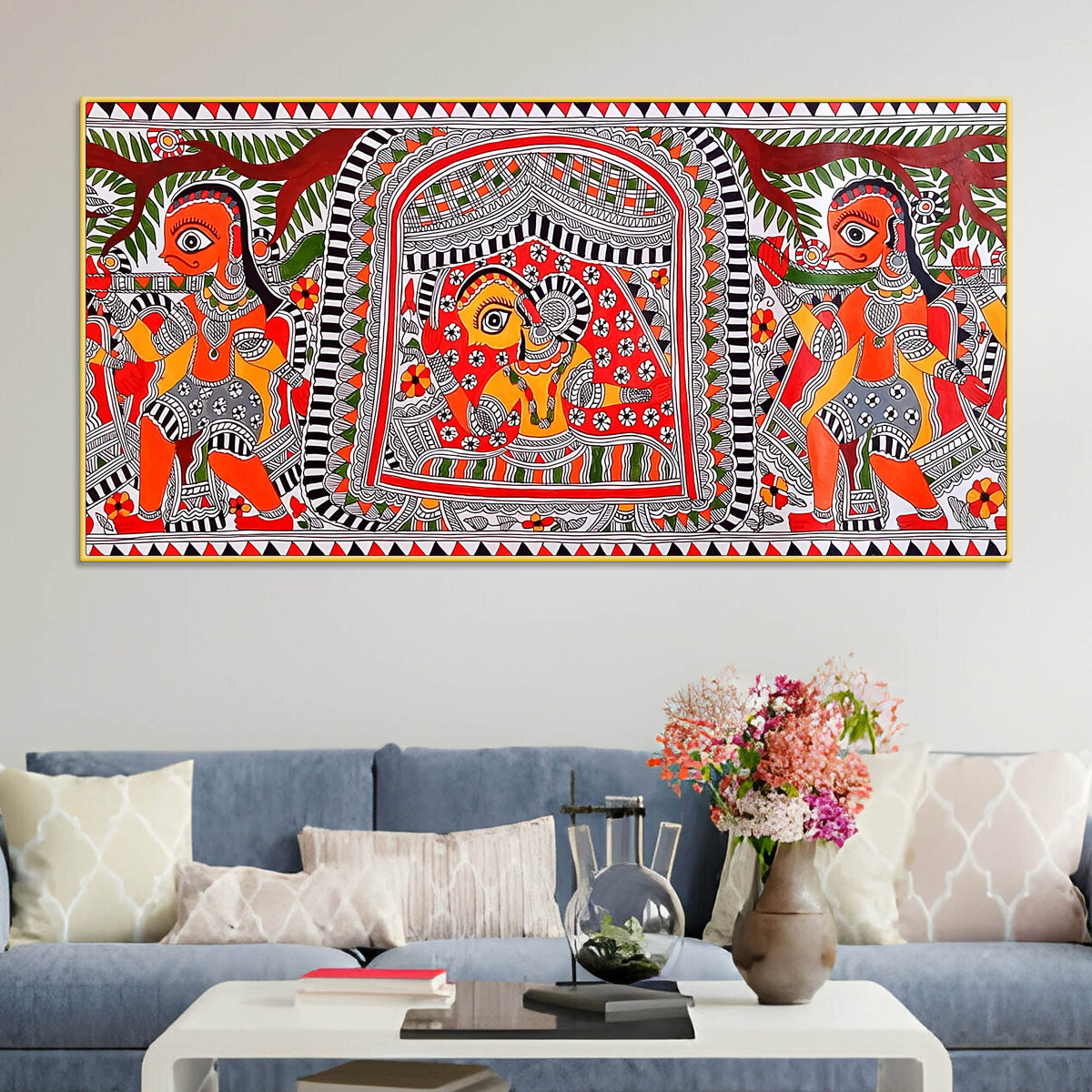 Handcrafted Style Madhubani Indian Art Canvas Painting