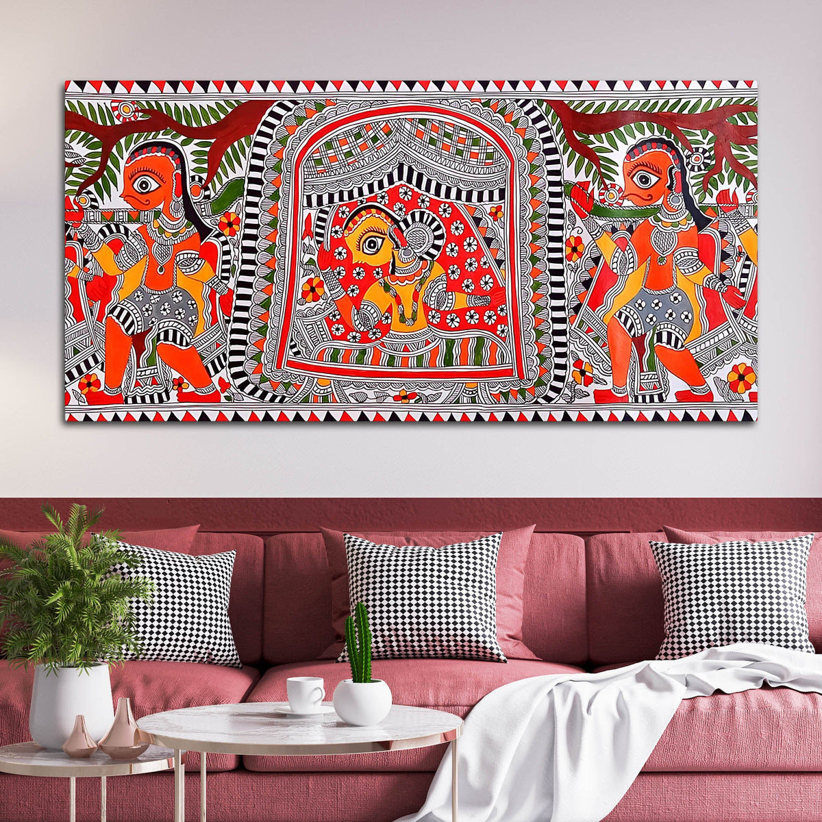 Handcrafted Style Madhubani Indian Art Canvas Painting