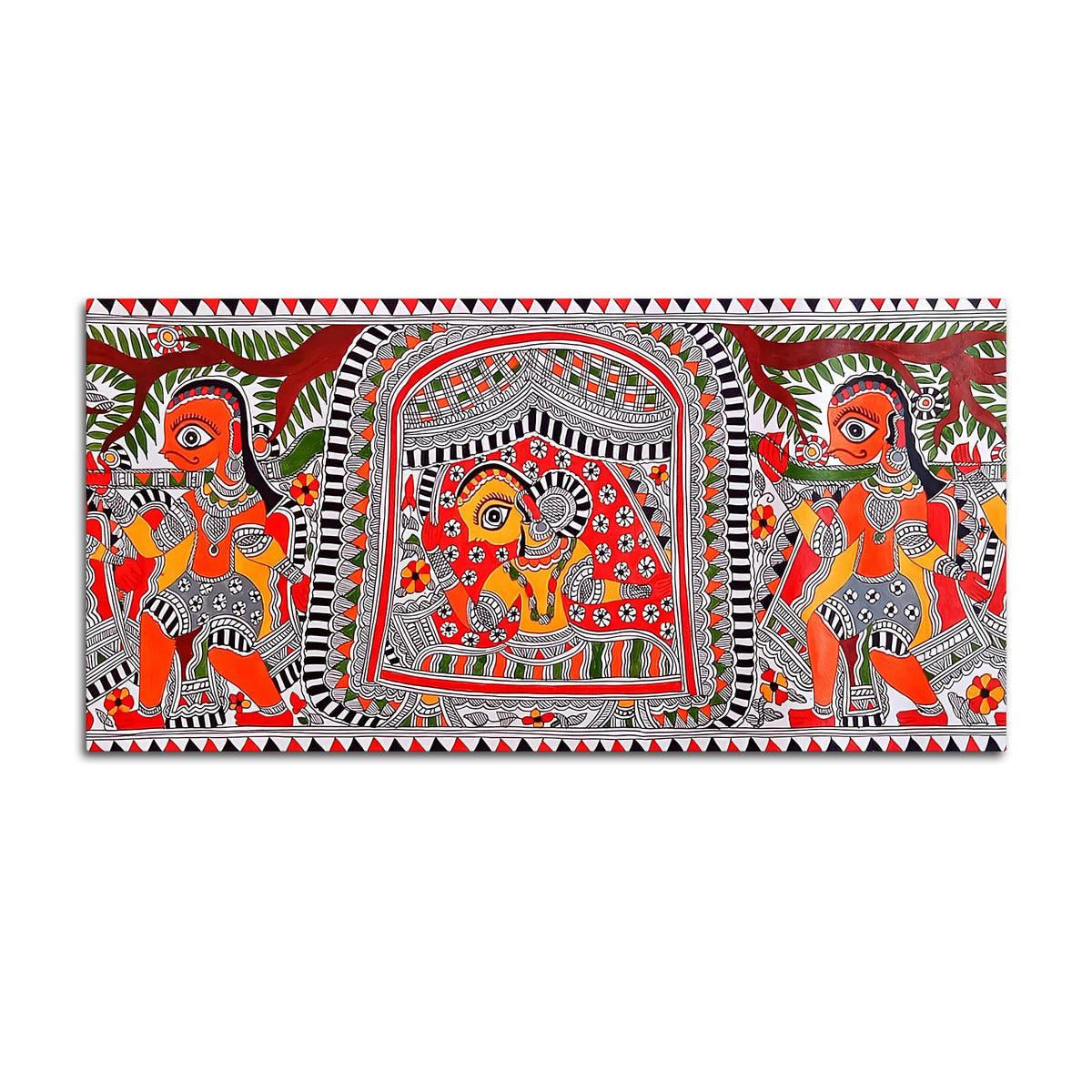 Handcrafted Style Madhubani Indian Art Canvas Painting