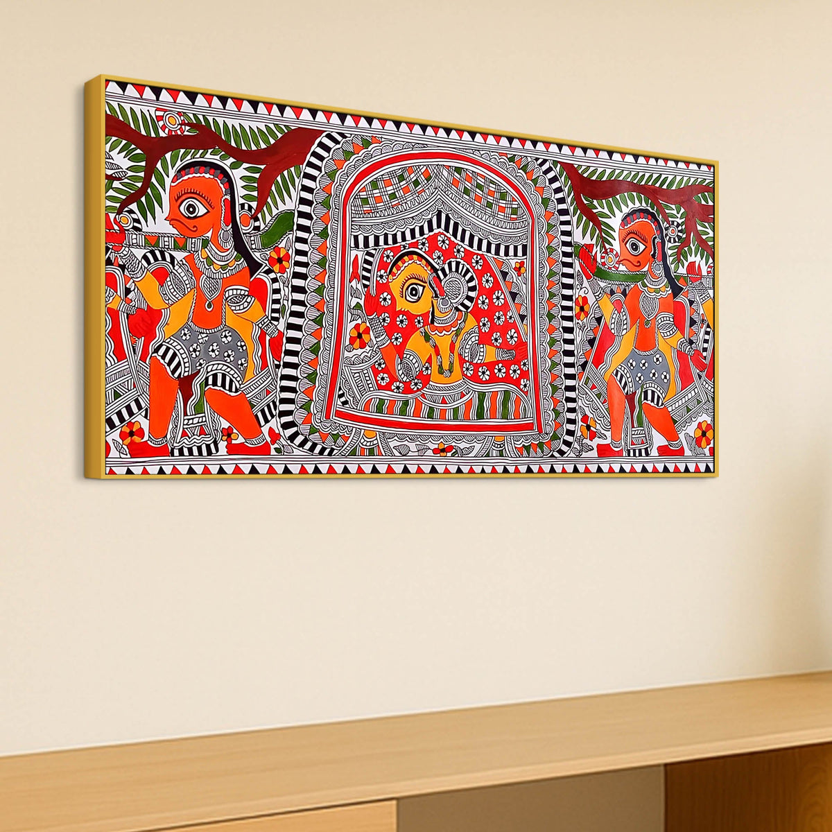 Handcrafted Style Madhubani Indian Art Canvas Painting